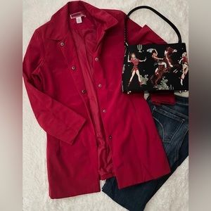 Vintage Y2K NEW Red long  trench rain coat jacket